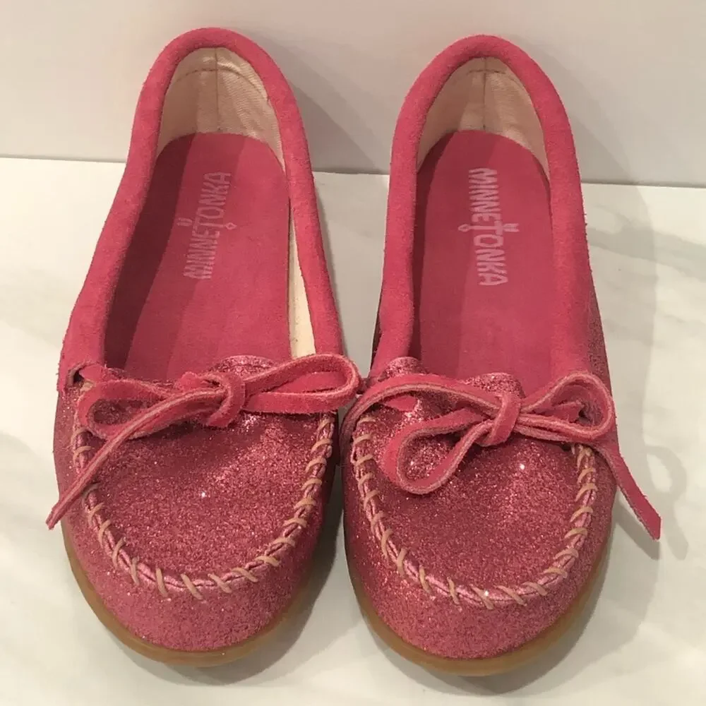 Minnetonka Hot Pink Glitter Moccasins Mocs 3